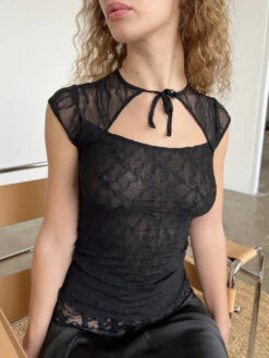 Mariposa Lace Bow Tee - Night 10 Mariposa Lace Bow Tee - Night -Fashion Shop IMG 0193 find me now top black