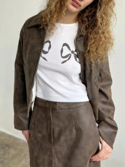 Dana Long Sleeve Tee - Double Bows -Fashion Shop IMG 0473 jakke jacket leather Brown