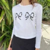 Dana Long Sleeve Tee - Double Bows -Fashion Shop IMG 0644 lisa says gah tee bow white