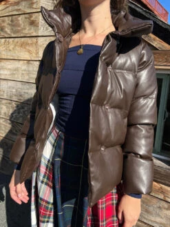 JAKKE Patricia Puffer - Chocolate -Fashion Shop IMG 1347 jakke leather puffer brown