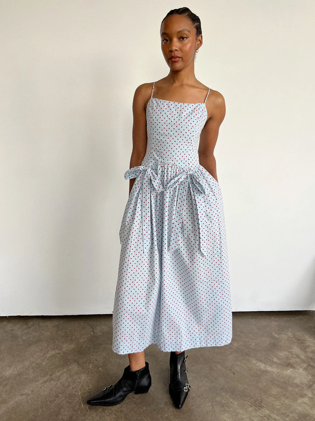 Penelope Midi Dress - Blue & Red Spot 10 Penelope Midi Dress - Blue & Red Spot - Image 8