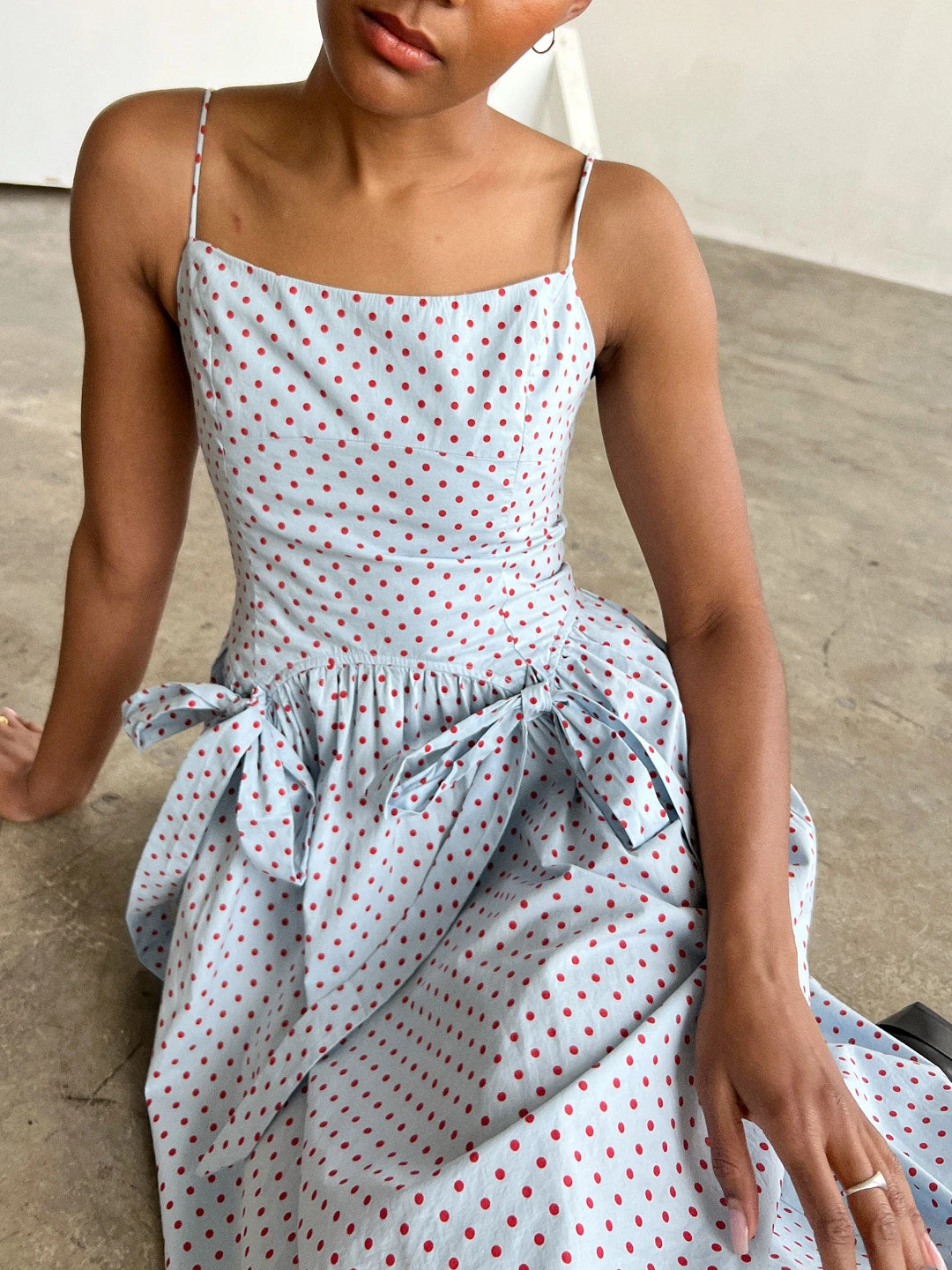 Penelope Midi Dress - Blue & Red Spot 5 Penelope Midi Dress - Blue & Red Spot - Image 3