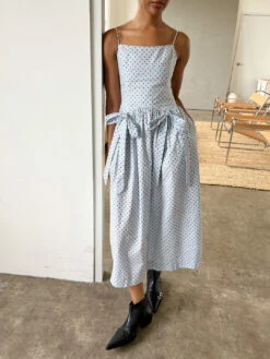 Penelope Midi Dress - Blue & Red Spot