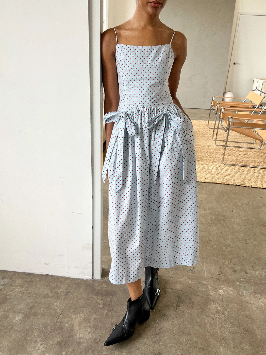 Penelope Midi Dress - Blue & Red Spot 3 Penelope Midi Dress - Blue & Red Spot