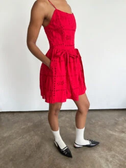 Penelope Mini Dress - Red Broderie 18 Penelope Mini Dress - Red Broderie -Fashion Shop IMG 1533 damson madder dress bow red