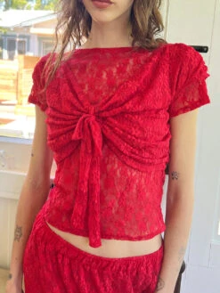 Alex Lace Tee - Tomato Lace -Fashion Shop IMG 3834 lisa says gah prefall red top