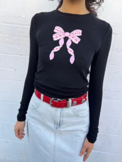 Maddie Tee - Black -Fashion Shop IMG 4069 les miss bow top black