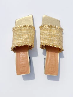 Ganni Smock Kitten Heel Mule - Gold