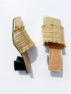Ganni Smock Kitten Heel Mule - Gold -Fashion Shop IMG 4553 ganni sandals gold