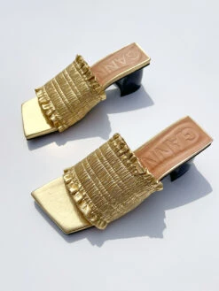 Ganni Smock Kitten Heel Mule - Gold -Fashion Shop IMG 4556 ganni sandals gold