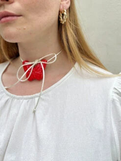 Ceramic Butterfly Necklace - Red/Ivory