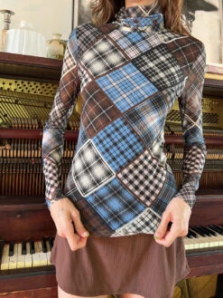 Ganni Printed Mesh Long Sleeve Rollneck - Silver Lake Blue -Fashion Shop IMG 5016 ganni top blue