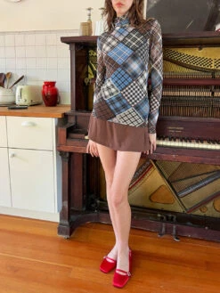 Ganni Printed Mesh Long Sleeve Rollneck - Silver Lake Blue -Fashion Shop IMG 5021 ganni top blue