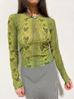 Mesh Long Sleeve - Olive Snakeskin -Fashion Shop IMG 5378