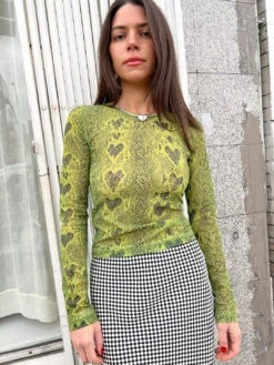 Mesh Long Sleeve - Olive Snakeskin -Fashion Shop IMG 5384