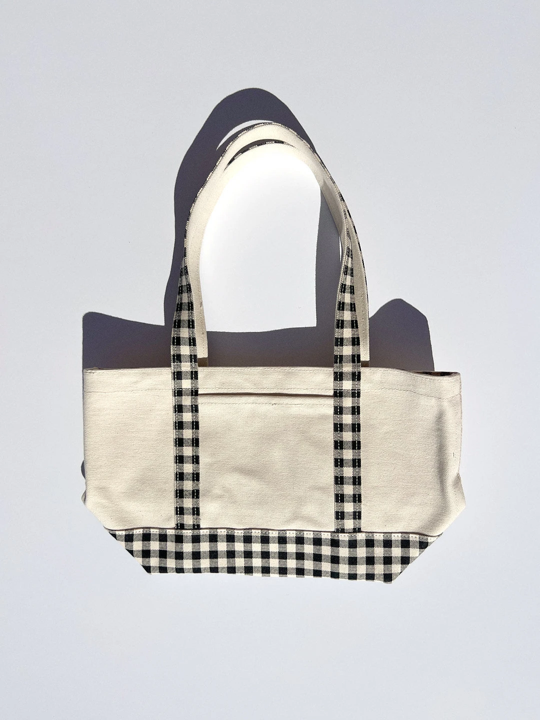 Small Heavyweight Canvas Tote - Black/ White Gingham 4 Small Heavyweight Canvas Tote - Black/ White Gingham - Image 2