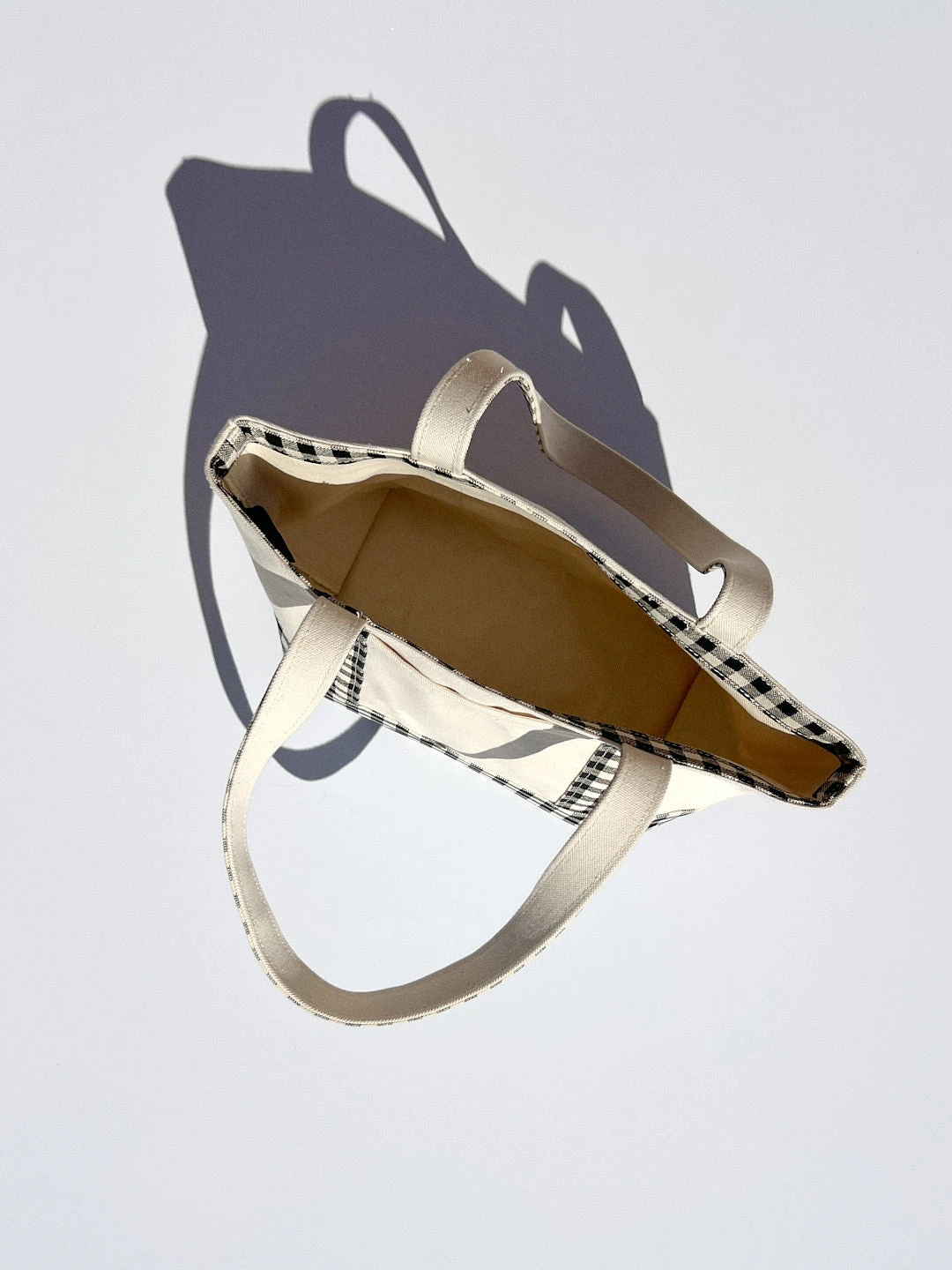 Small Heavyweight Canvas Tote - Black/ White Gingham 6 Small Heavyweight Canvas Tote - Black/ White Gingham - Image 4