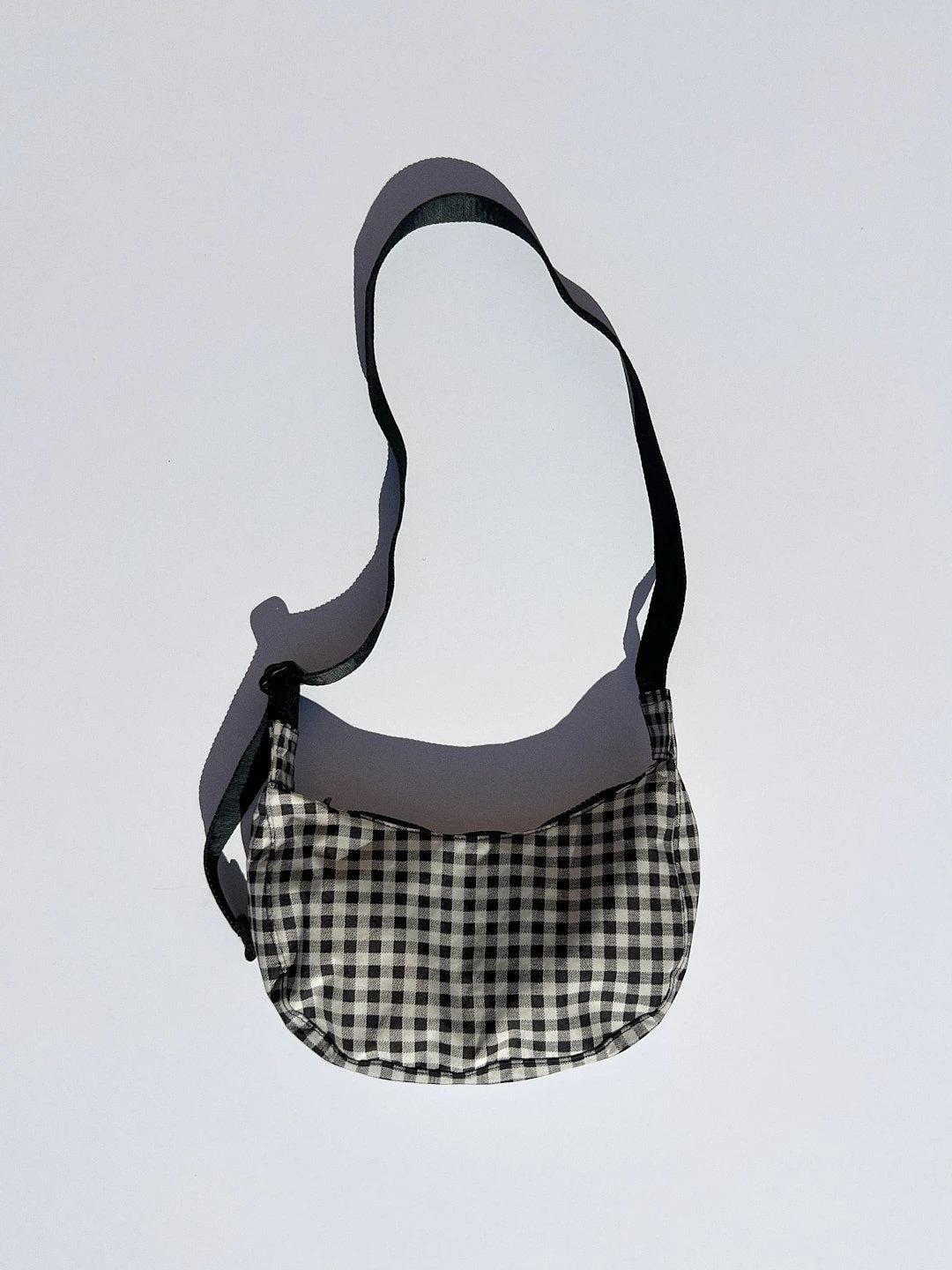 Small Nylon Crescent Bag - Black & White Gingham 5 Small Nylon Crescent Bag - Black & White Gingham - Image 3