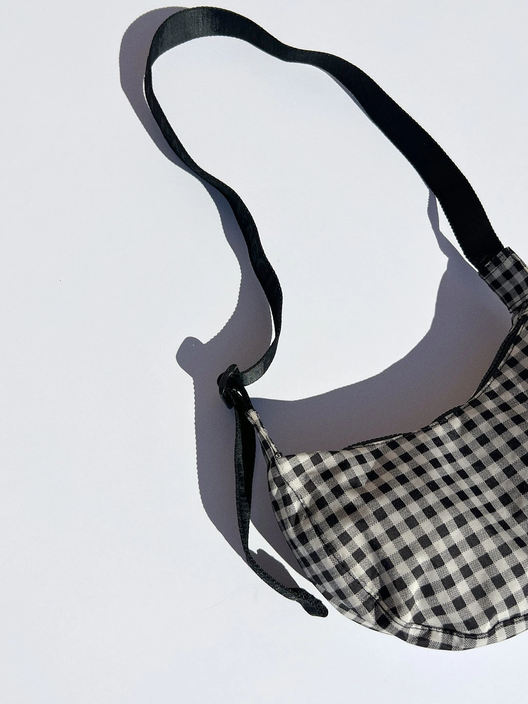 Small Nylon Crescent Bag - Black & White Gingham 7 Small Nylon Crescent Bag - Black & White Gingham - Image 5