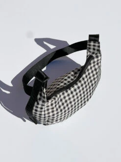Small Nylon Crescent Bag - Black & White Gingham
