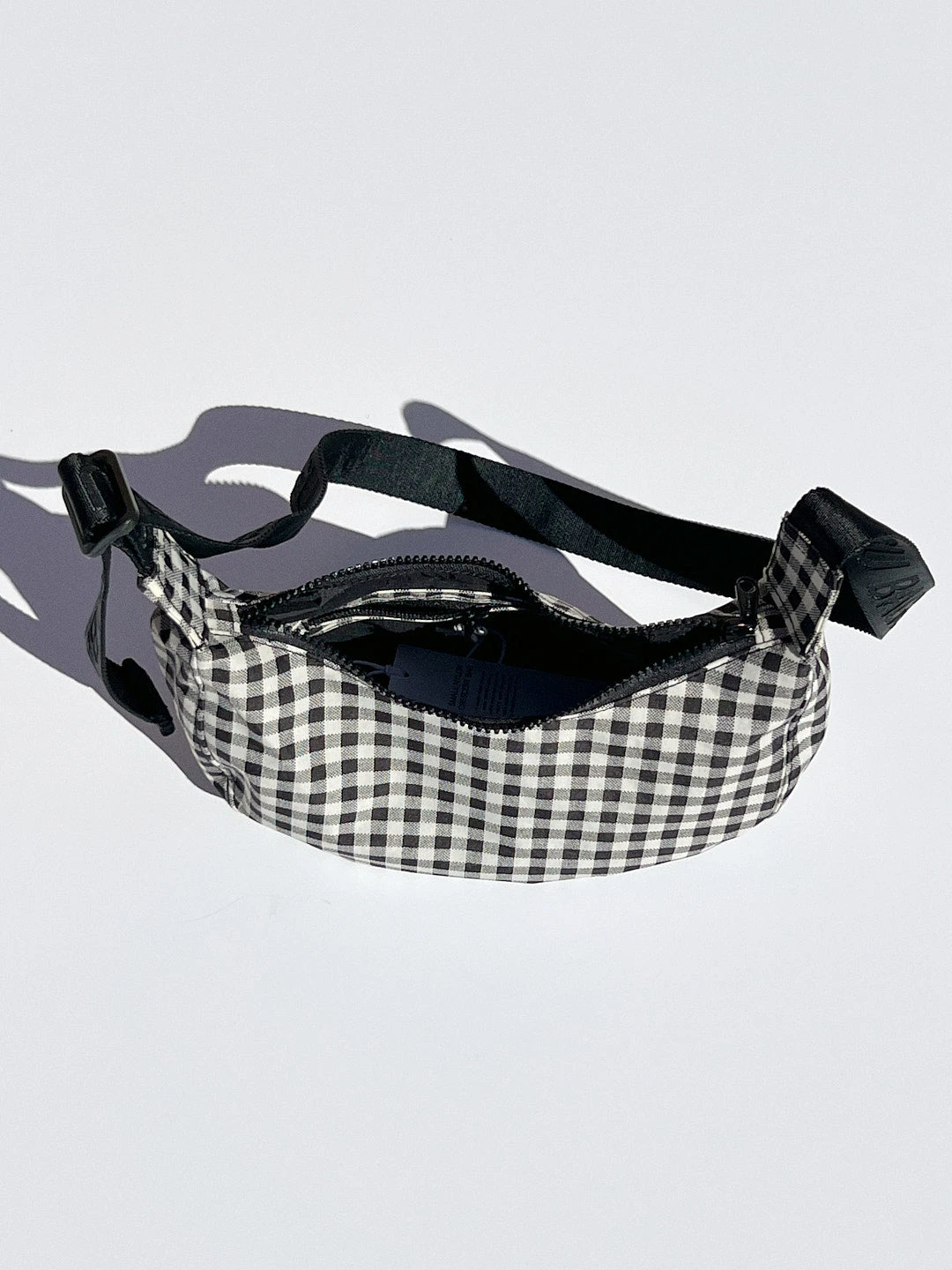 Small Nylon Crescent Bag - Black & White Gingham 6 Small Nylon Crescent Bag - Black & White Gingham - Image 4