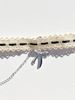 Lace Bow Choker - Black/Silver -Fashion Shop IMG 6927 lisa says gah bow choker silver
