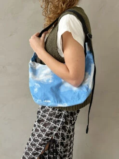 Medium Nylon Crescent Bag - Clouds