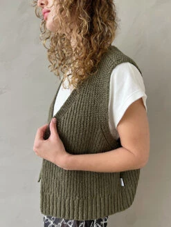 Granny Cotton Vest - Olive Green -Fashion Shop IMG 7929 le bon shoppe knit vest green