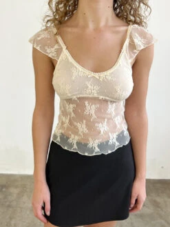 Floral Lace Flutter Sleeve Top - Cream -Fashion Shop IMG 8273 second skin white lace top