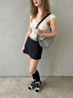 Small Nylon Crescent Bag - Black & White Gingham 15 Small Nylon Crescent Bag - Black & White Gingham -Fashion Shop IMG 8321 baggu shoulder bag check