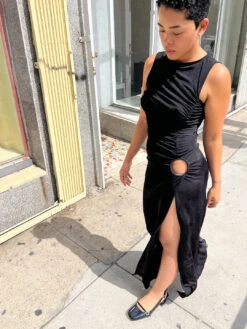 Savannah Cinch Dress - Black Slinky -Fashion Shop IMG 8984 lisa says gah dress black