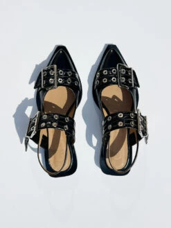 Ganni Chunky Buckle Ballerina Naplack - Black