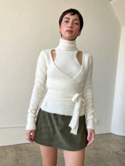 Ganni Brushed Alpaca Wrap Blouse - Egret -Fashion Shop IMG 9600 ganni sweater white