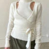 Ganni Brushed Alpaca Wrap Blouse - Egret -Fashion Shop IMG 9607 ganni sweater white