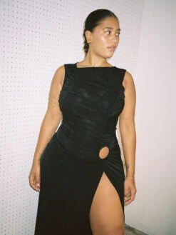 Savannah Cinch Dress - Black Slinky -Fashion Shop LIND504 007 lisa says gah dress black