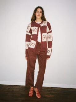 Lauda Cardi - Merlot Bow Check -Fashion Shop LIND632 073 lisa says gah cardigan bow wine