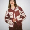 Lauda Cardi - Merlot Bow Check -Fashion Shop LIND632 074 lisa says gah cardigan bow wine