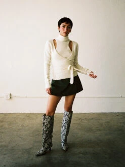 Ganni Brushed Alpaca Wrap Blouse - Egret -Fashion Shop LIND898 028 ganni sweater white