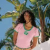 Knit Bodysuit - Happy Hawaii Pink/Green -Fashion Shop lind405 005