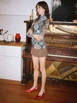 Ganni Printed Mesh Long Sleeve Rollneck - Silver Lake Blue -Fashion Shop lind684 009 ganni top blue