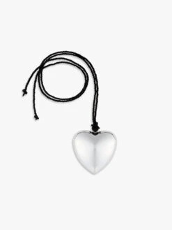Puffy Heart Necklace - Silver/Black
